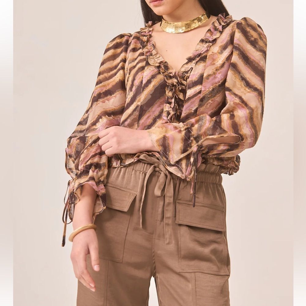 NKNnekane
ANIMAL PRINT Ruffled Blouse - CAMEL